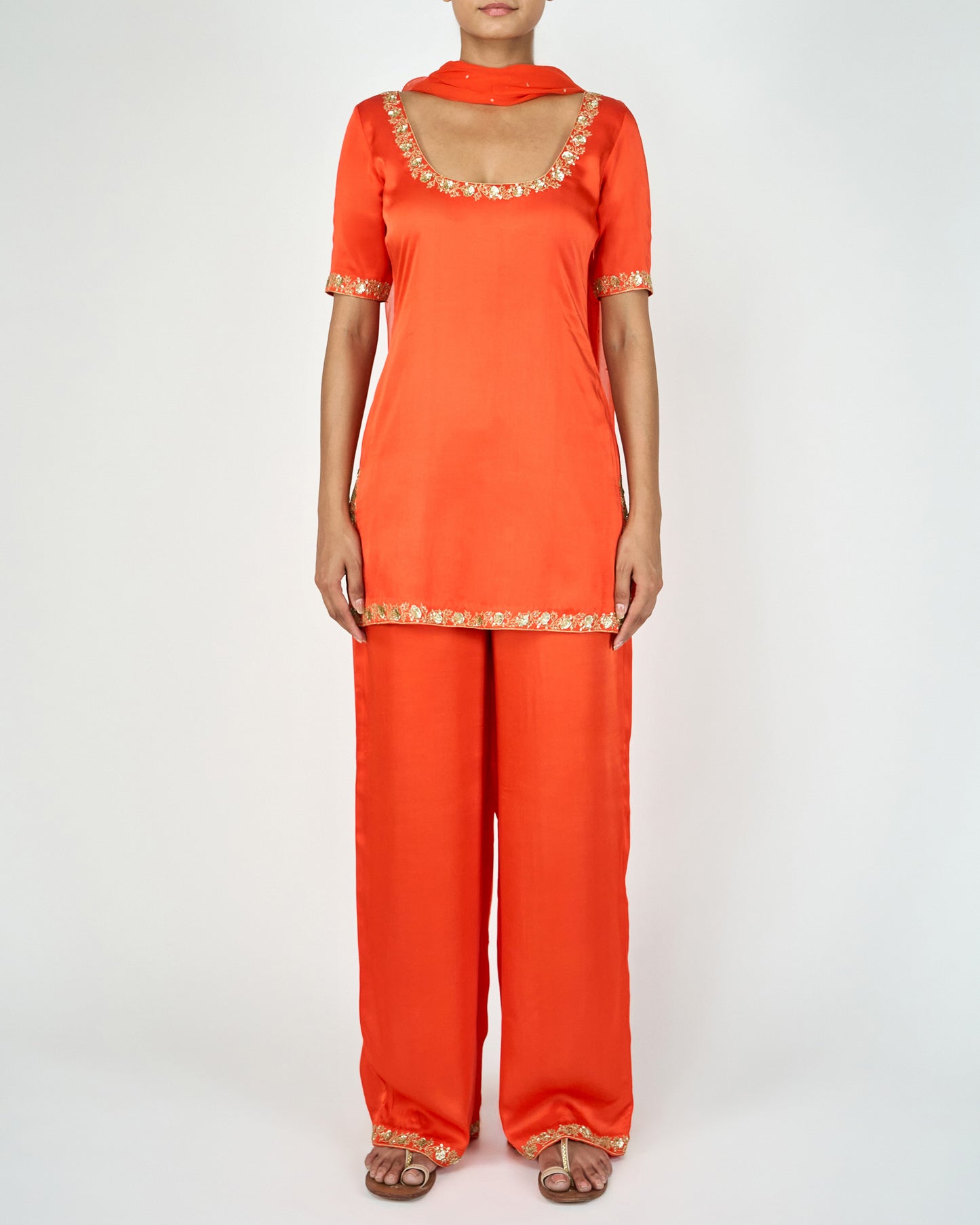 Embellished Kurta Set (Orange)