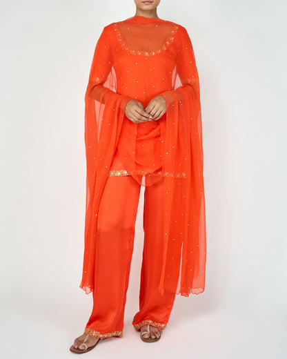 Embellished Kurta Set (Orange)