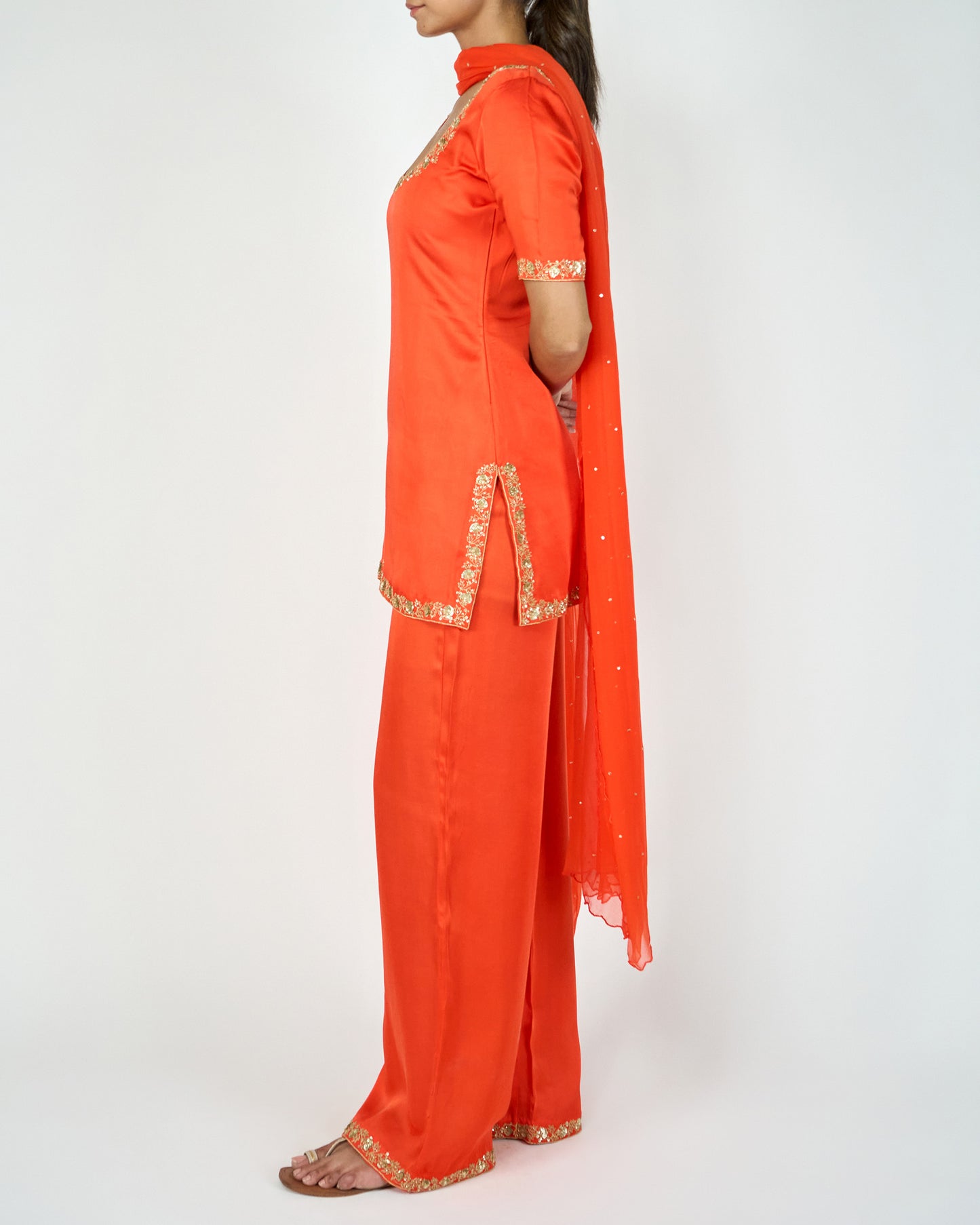 Embellished Kurta Set (Orange)