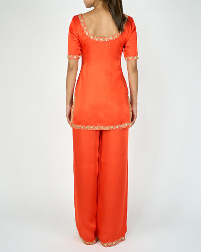 Embellished Kurta Set (Orange)