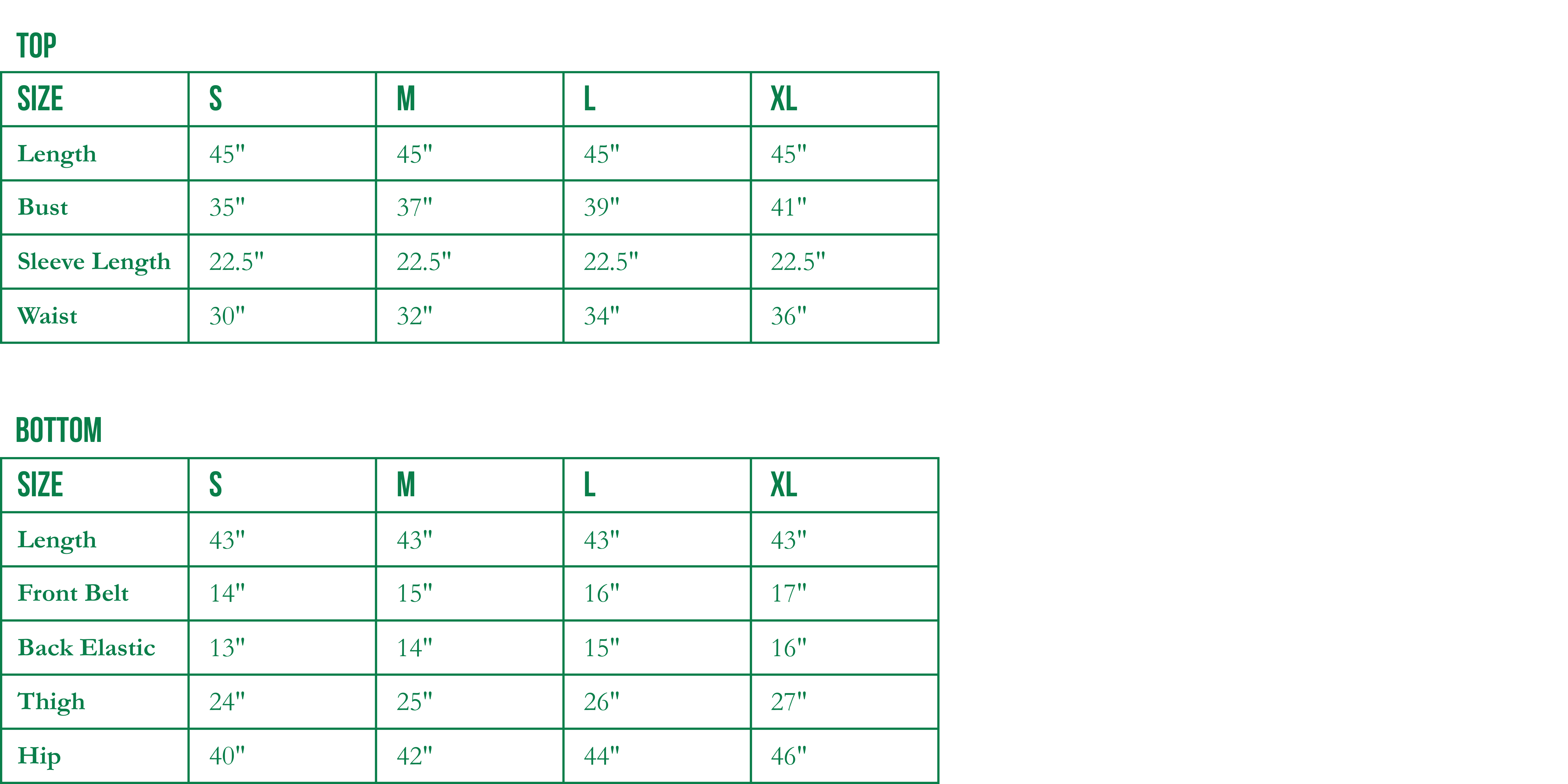 Size Chart for Pink & Green Kurta Pant Set