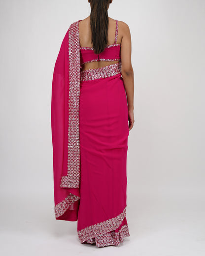 Flower Petal Sari (Hot Pink)