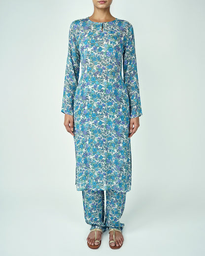 Printed Kurta Set (Blue)