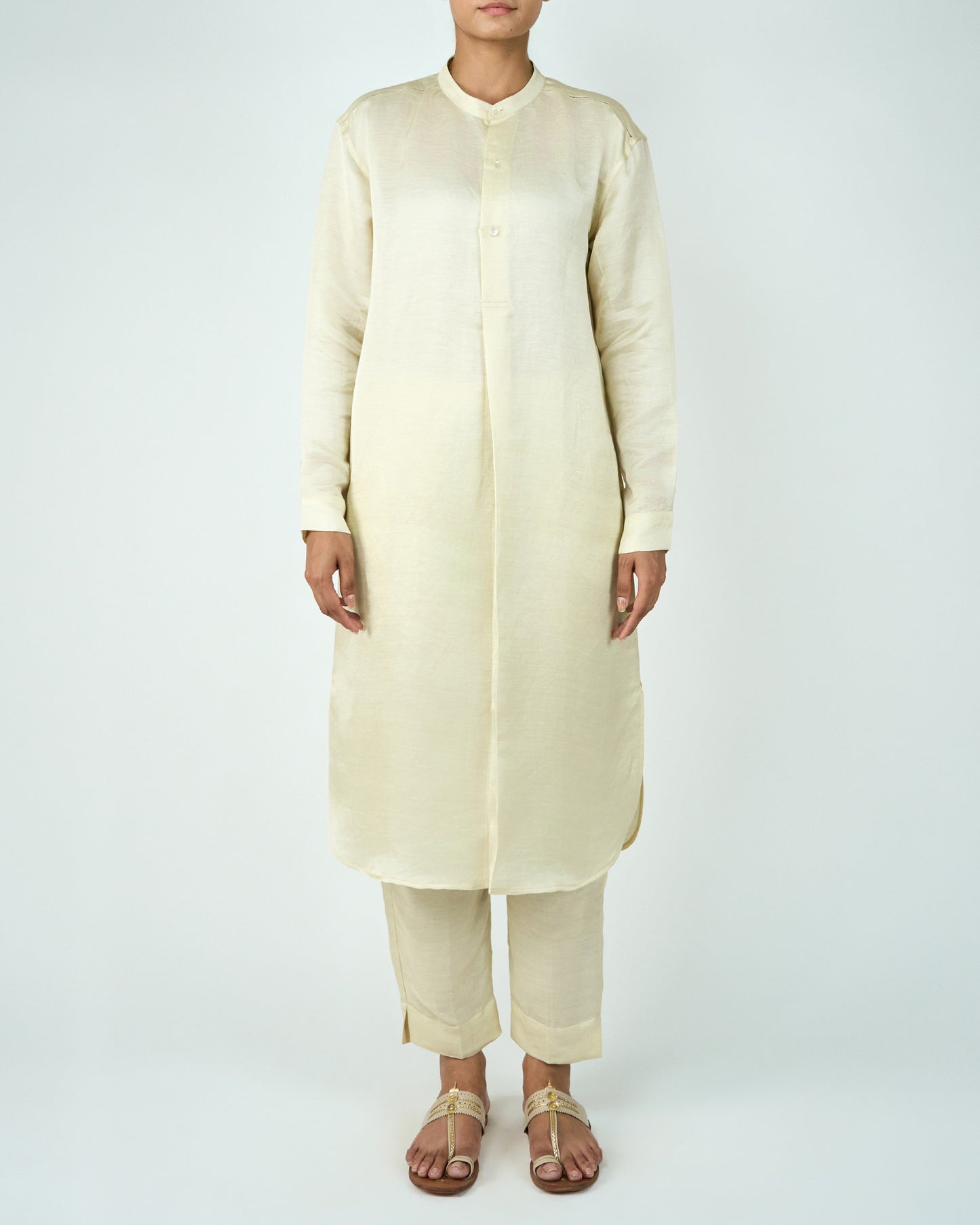 Satin Linen Kurta Set (Beige)