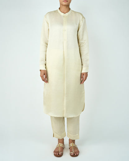 Satin Linen Kurta Set (Beige)