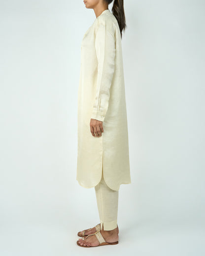 Satin Linen Kurta Set (Beige)