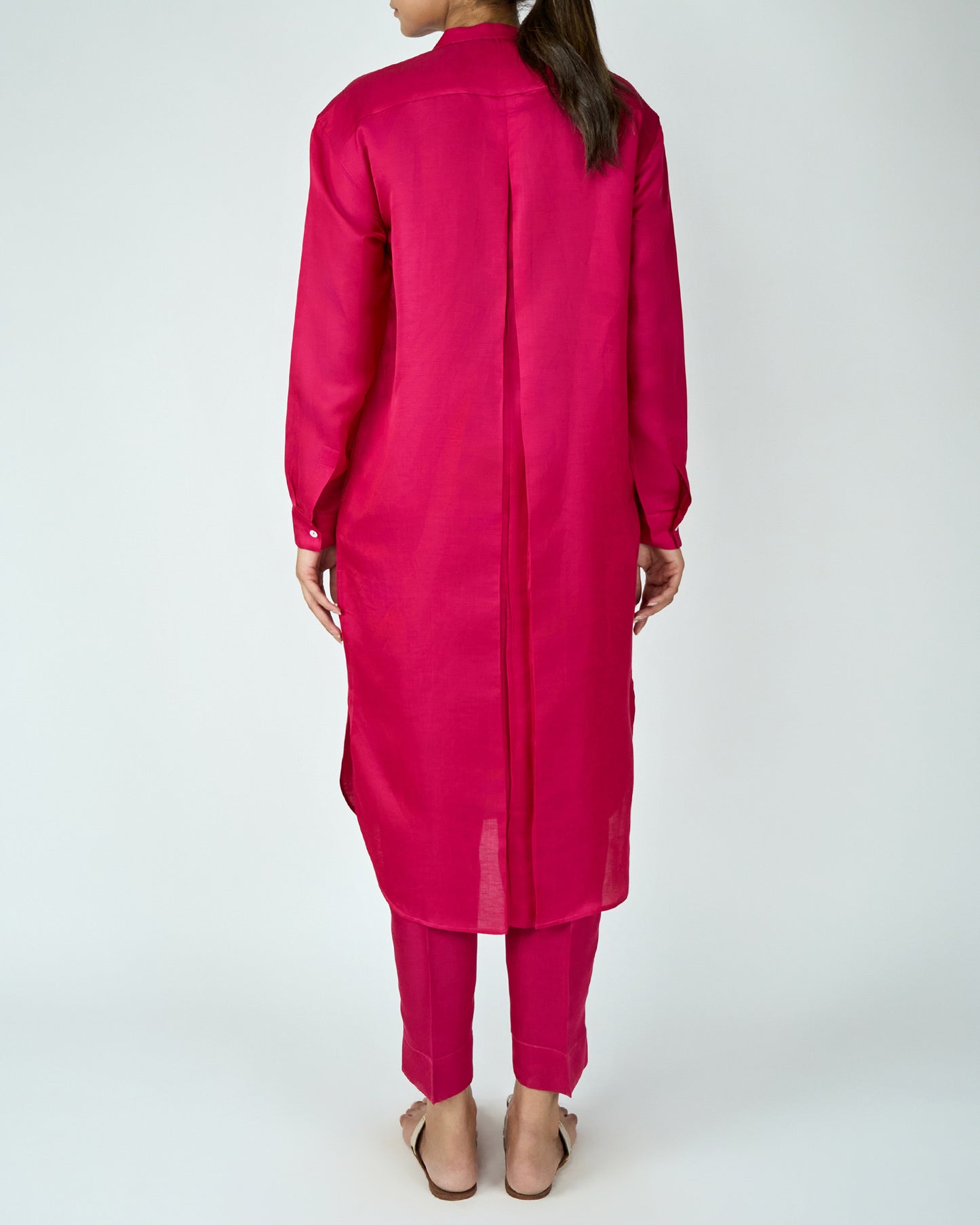 Satin Linen Kurta Set (Hot Pink)