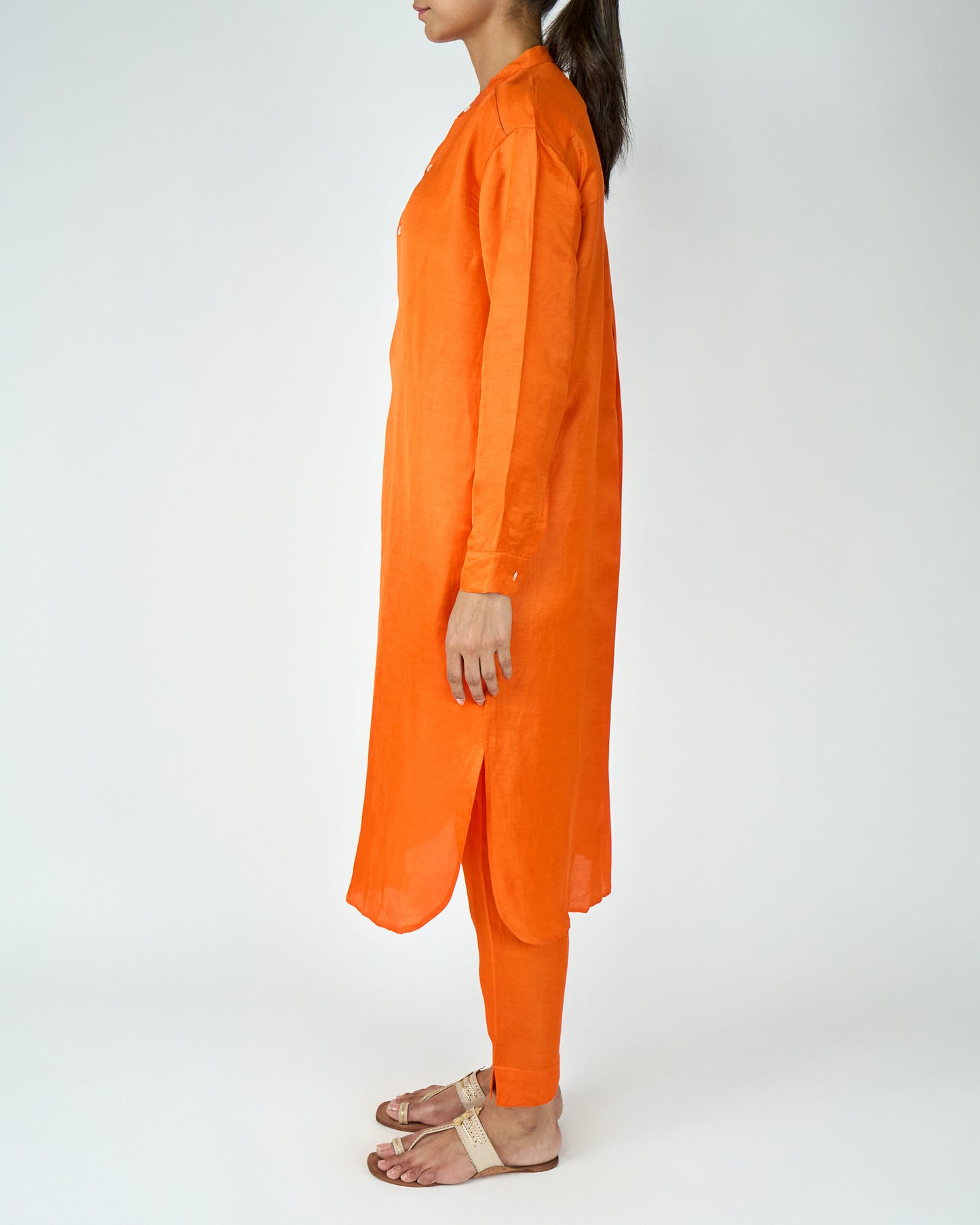 Satin Linen Kurta Set (Orange)