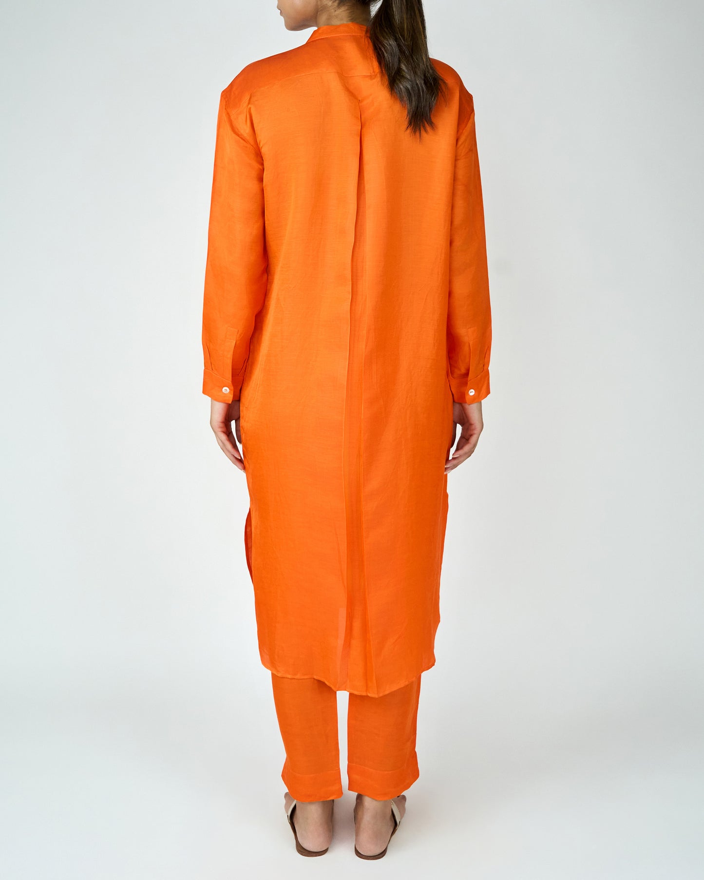 Satin Linen Kurta Set (Orange)