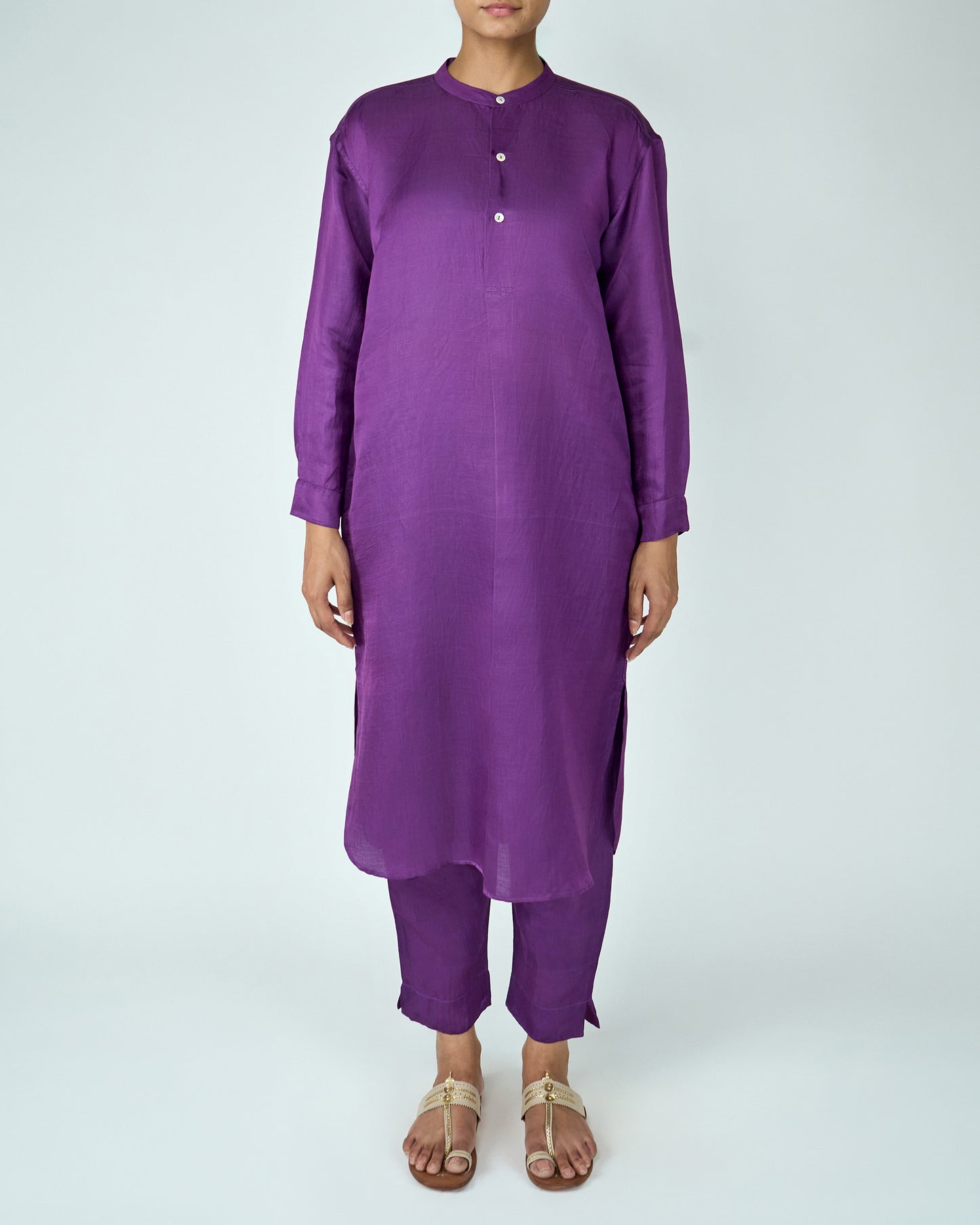 Satin Linen Kurta Set (Purple)