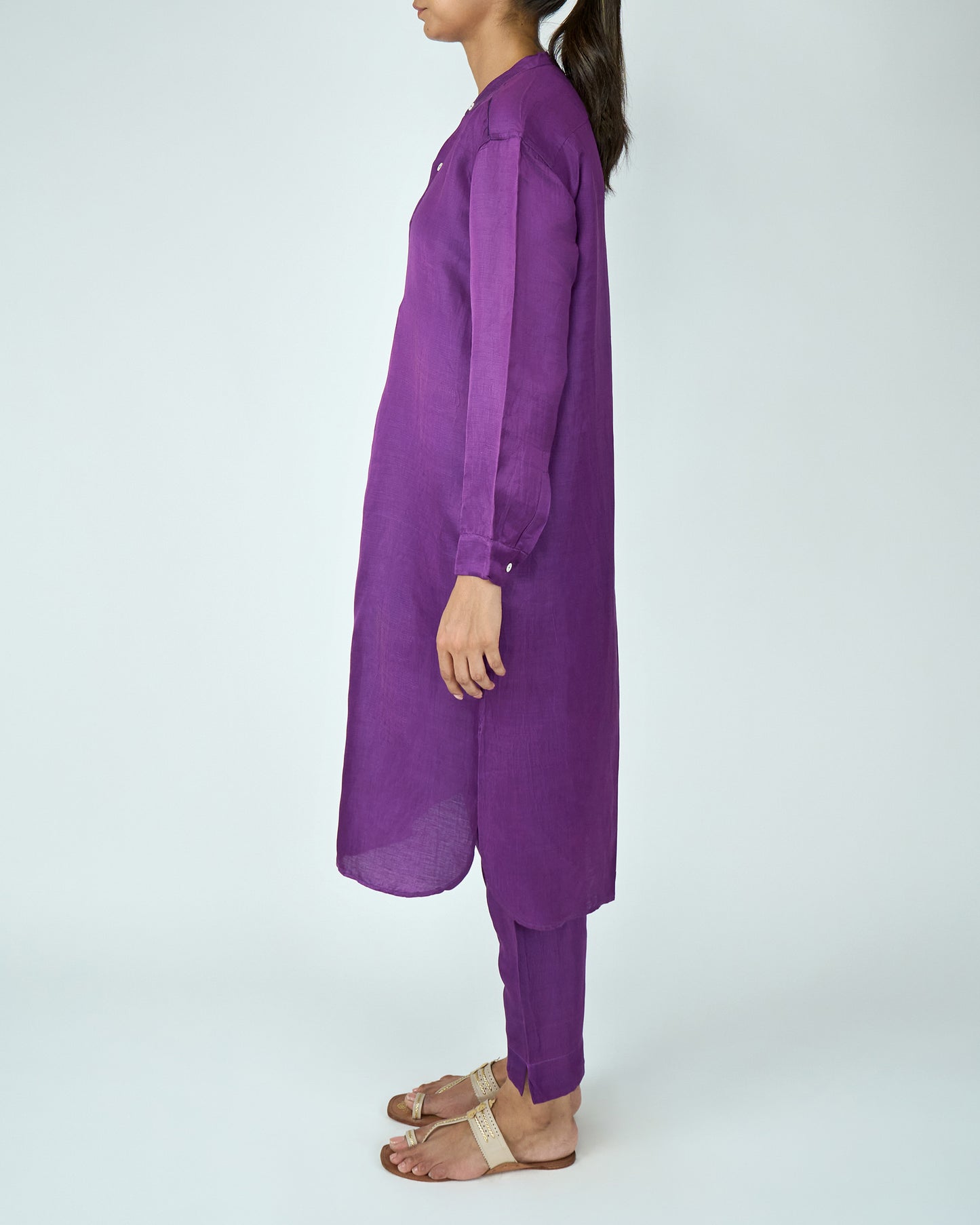 Satin Linen Kurta Set (Purple)