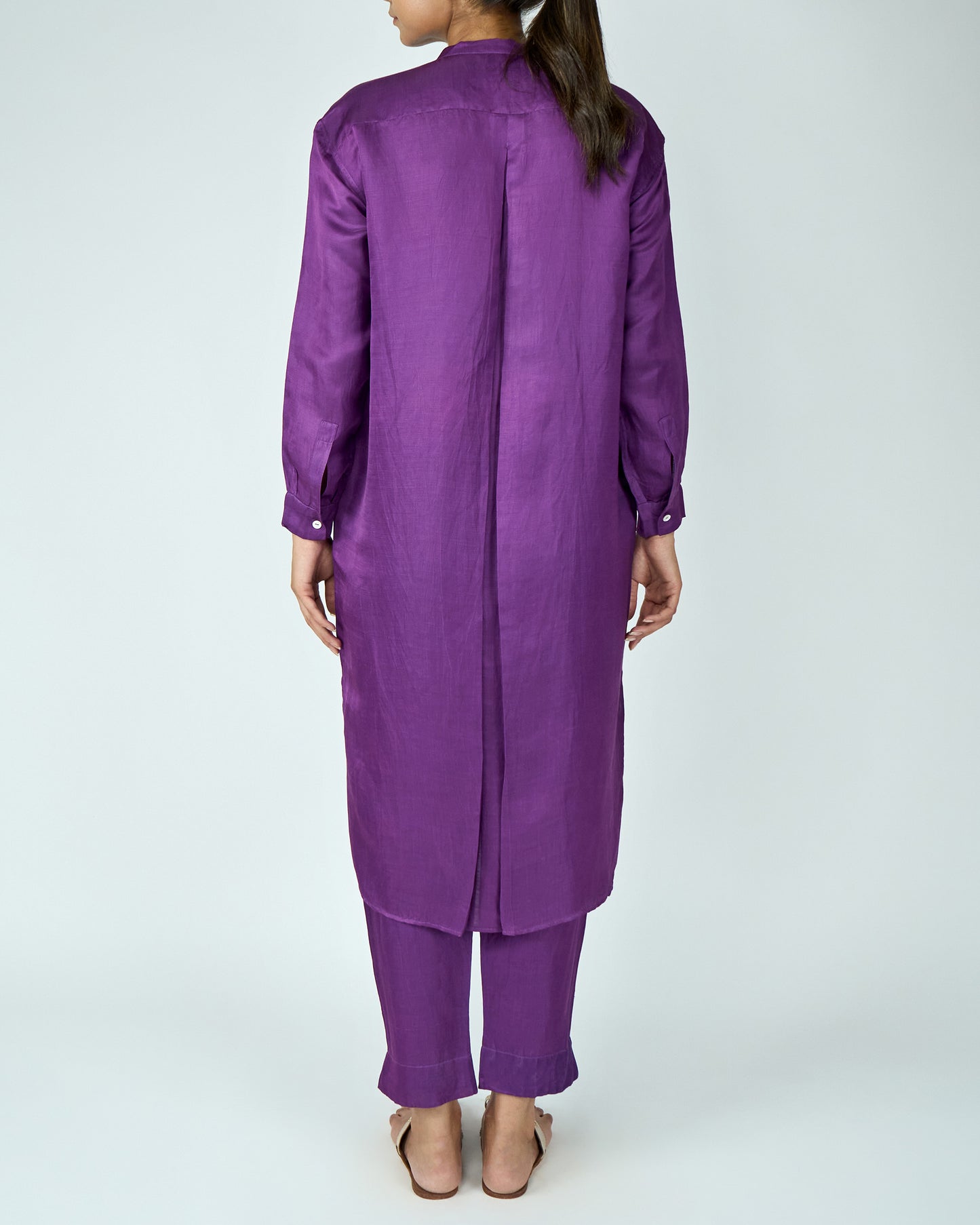 Satin Linen Kurta Set (Purple)