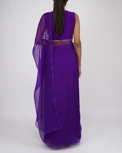 Sequins Bead Organza Saree (Purple)