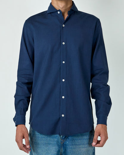 Wing Tip Collar Shirt (Navy Blue)