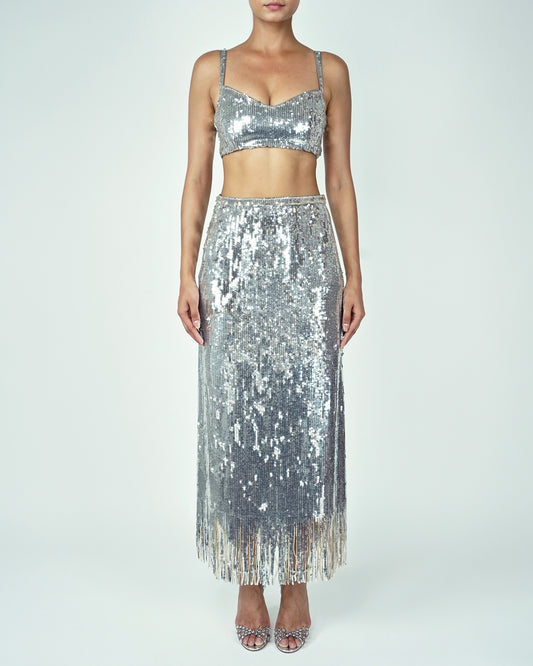 Sequins Skirt and Top Set (Silver)