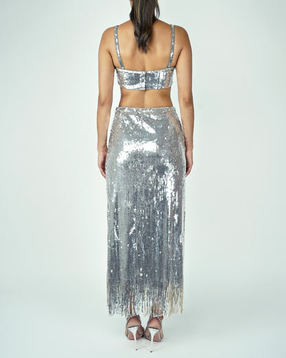 Sequins Skirt and Top Set (Silver)