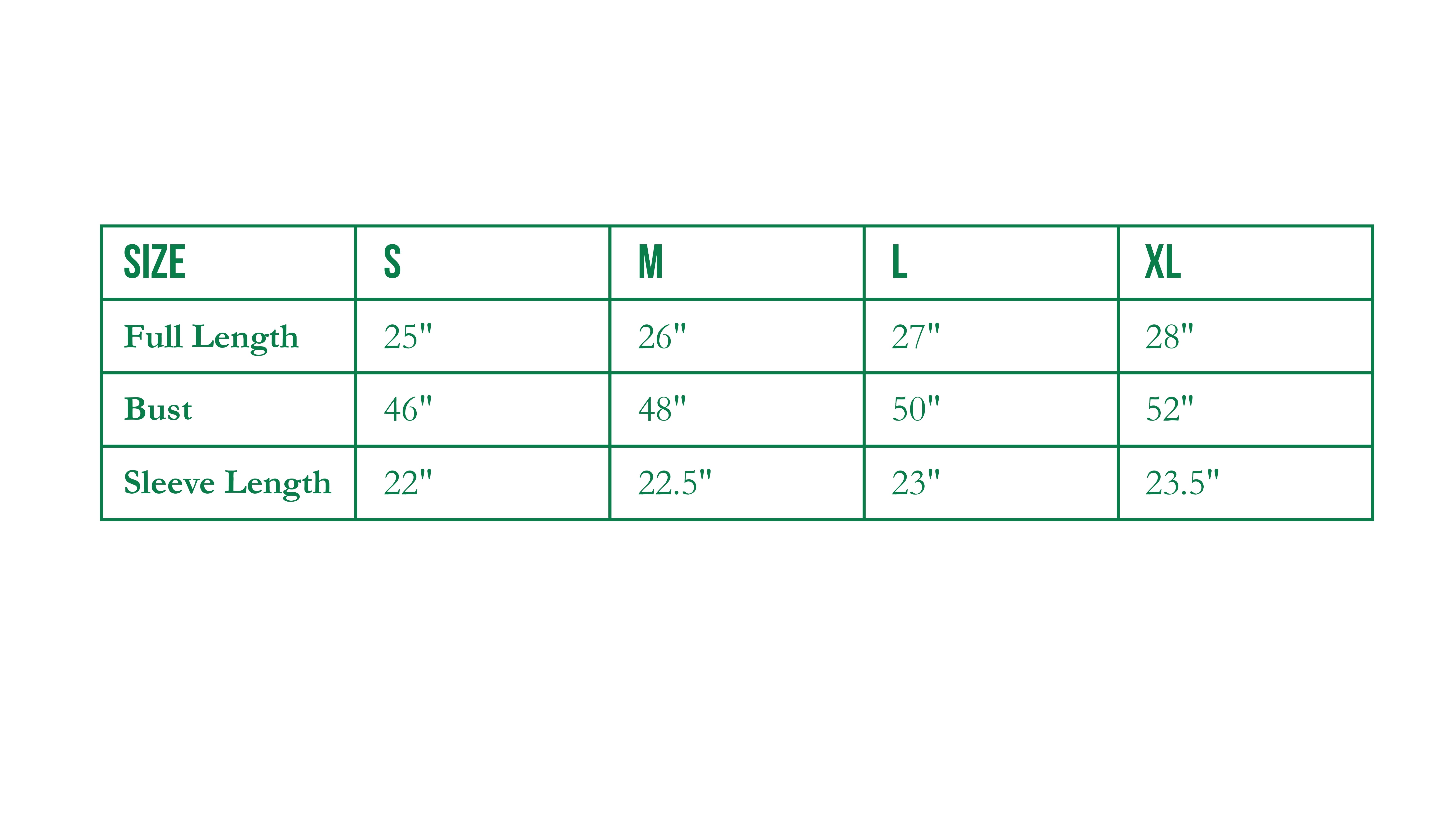 Size Chart for Horse Sweatshirt