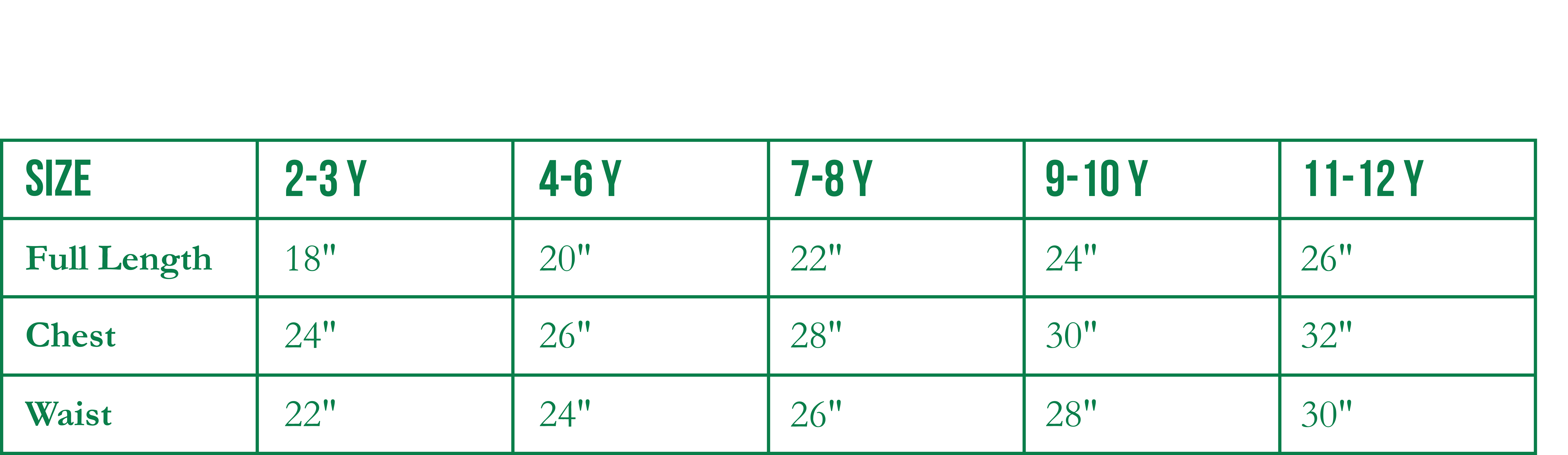 Size Chart for Tulip Dress