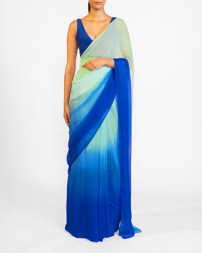 Saree- Green & Blue