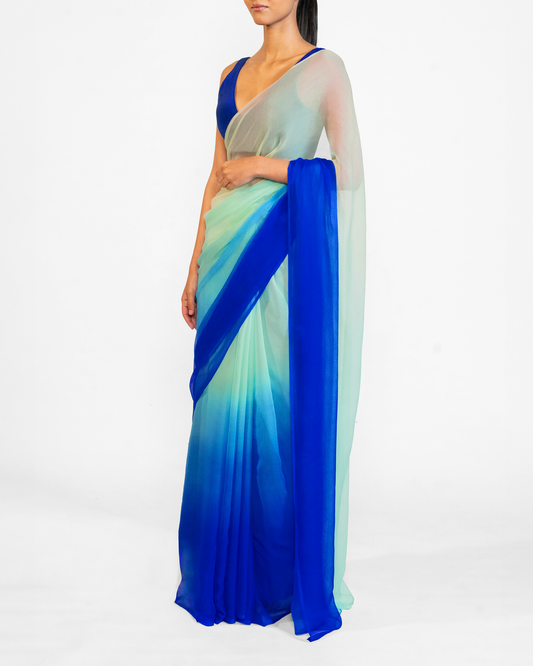 Saree- Green & Blue