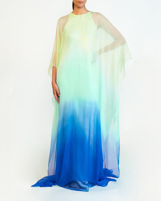 Cape Dress- Green & Blue
